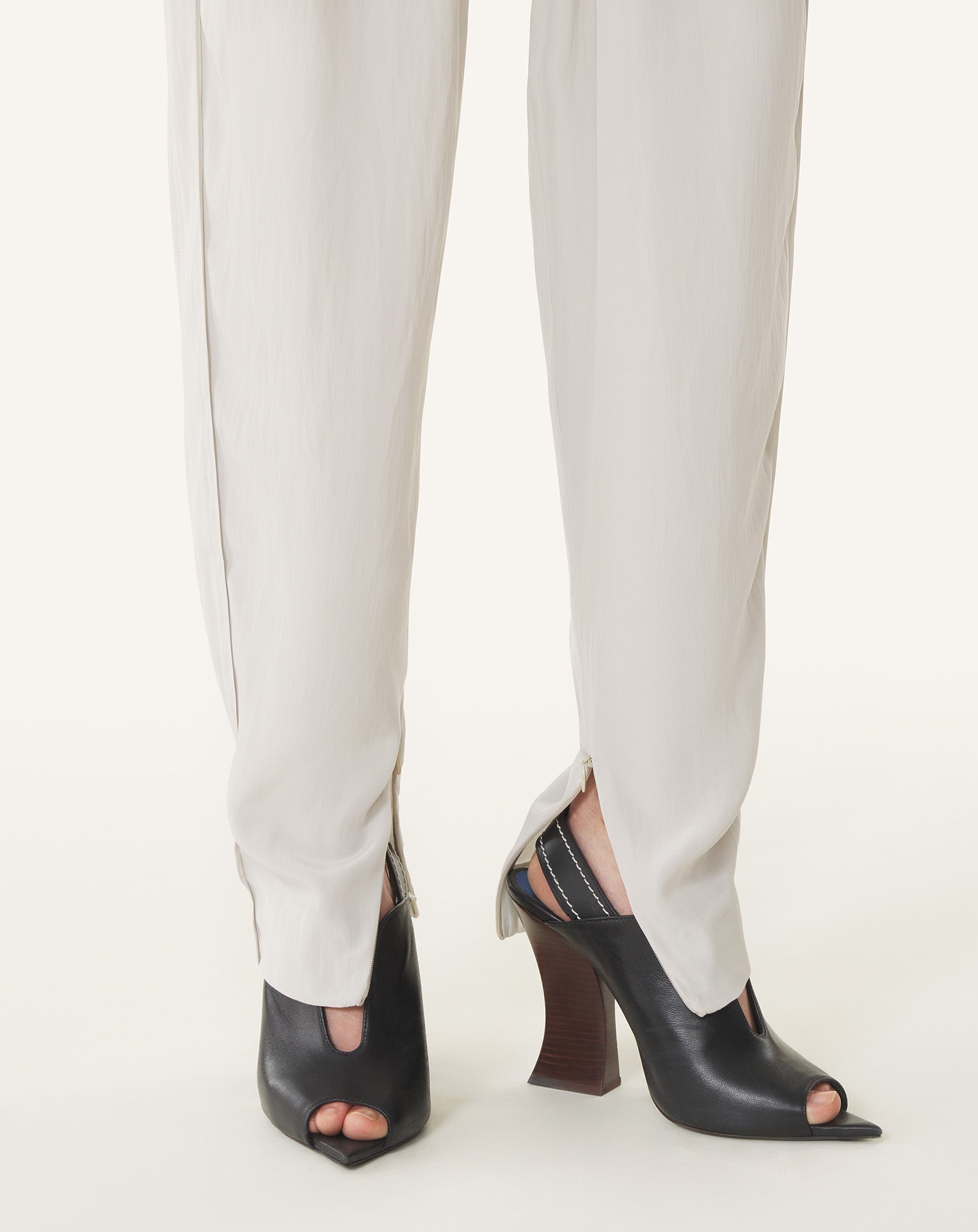 WHITE DRAPED CHARMEUSE PANTS