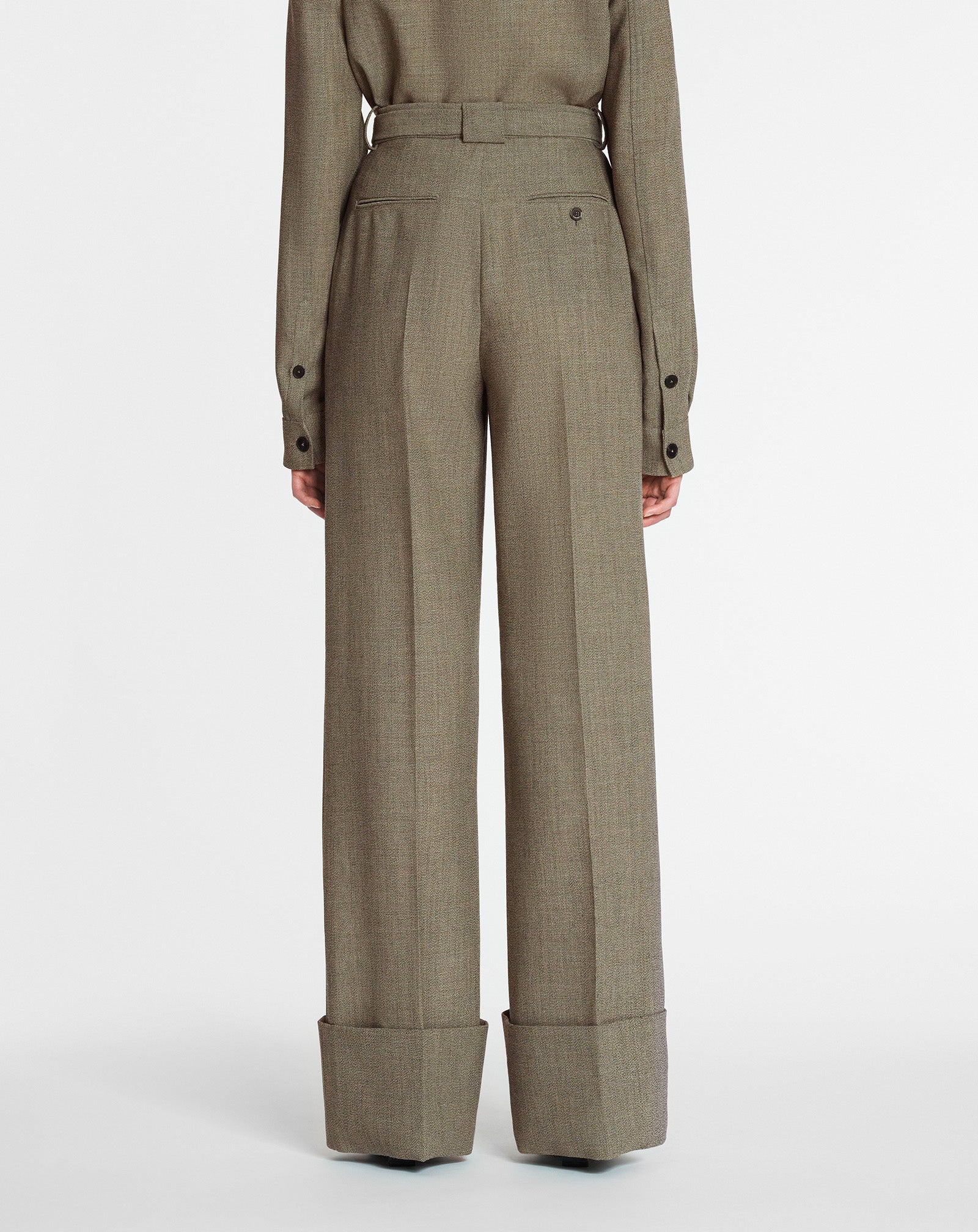 WIDE-LEG CUFFED WOOL PANTS