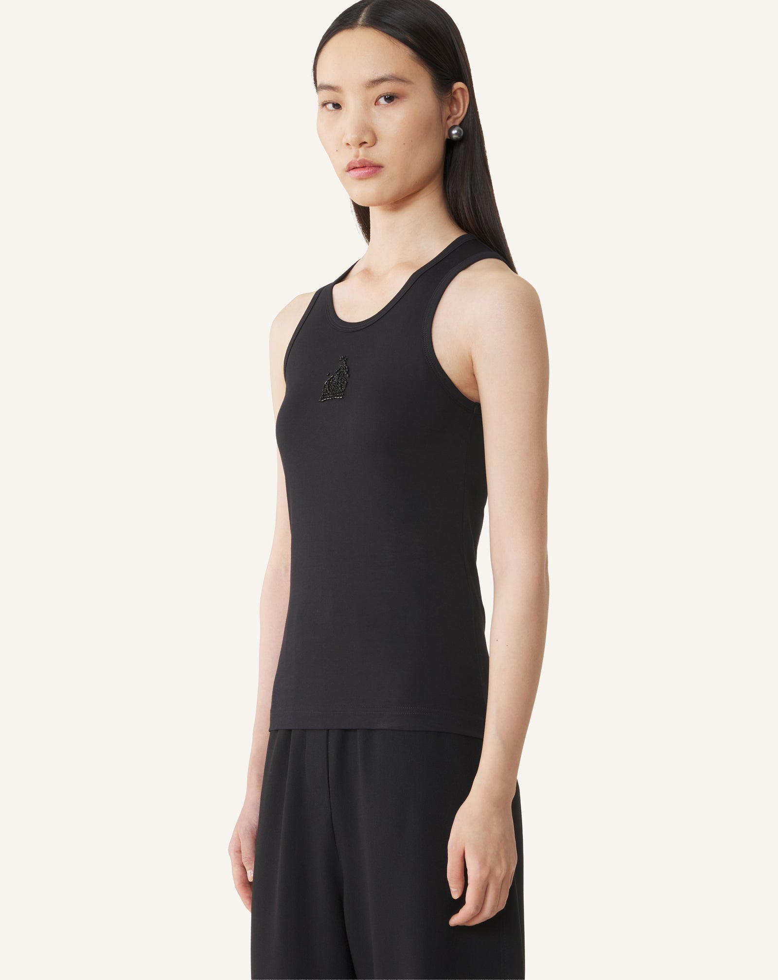 BLACK MOTHER AND DAUGHTER EMBROIDERED JERSEY TANK TOP