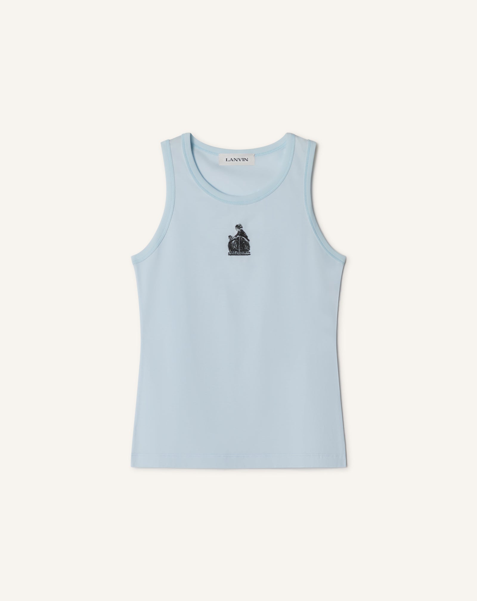 BLUE MOTHER AND DAUGHTER EMBROIDERED COTTON JERSEY TANK TOP