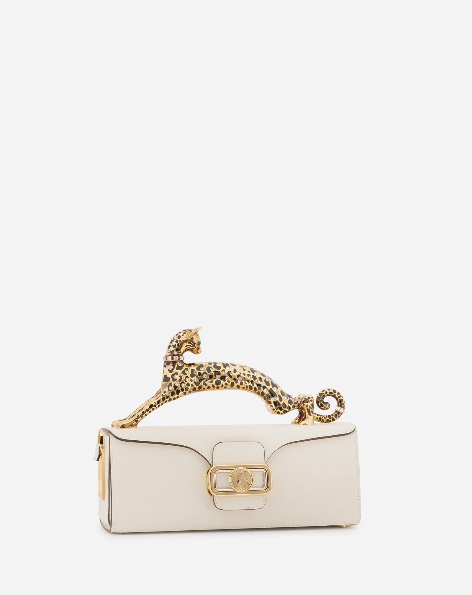 PENCIL CAT BAG IN SHINY CALFSKIN LEATHER AND RHINESTONES