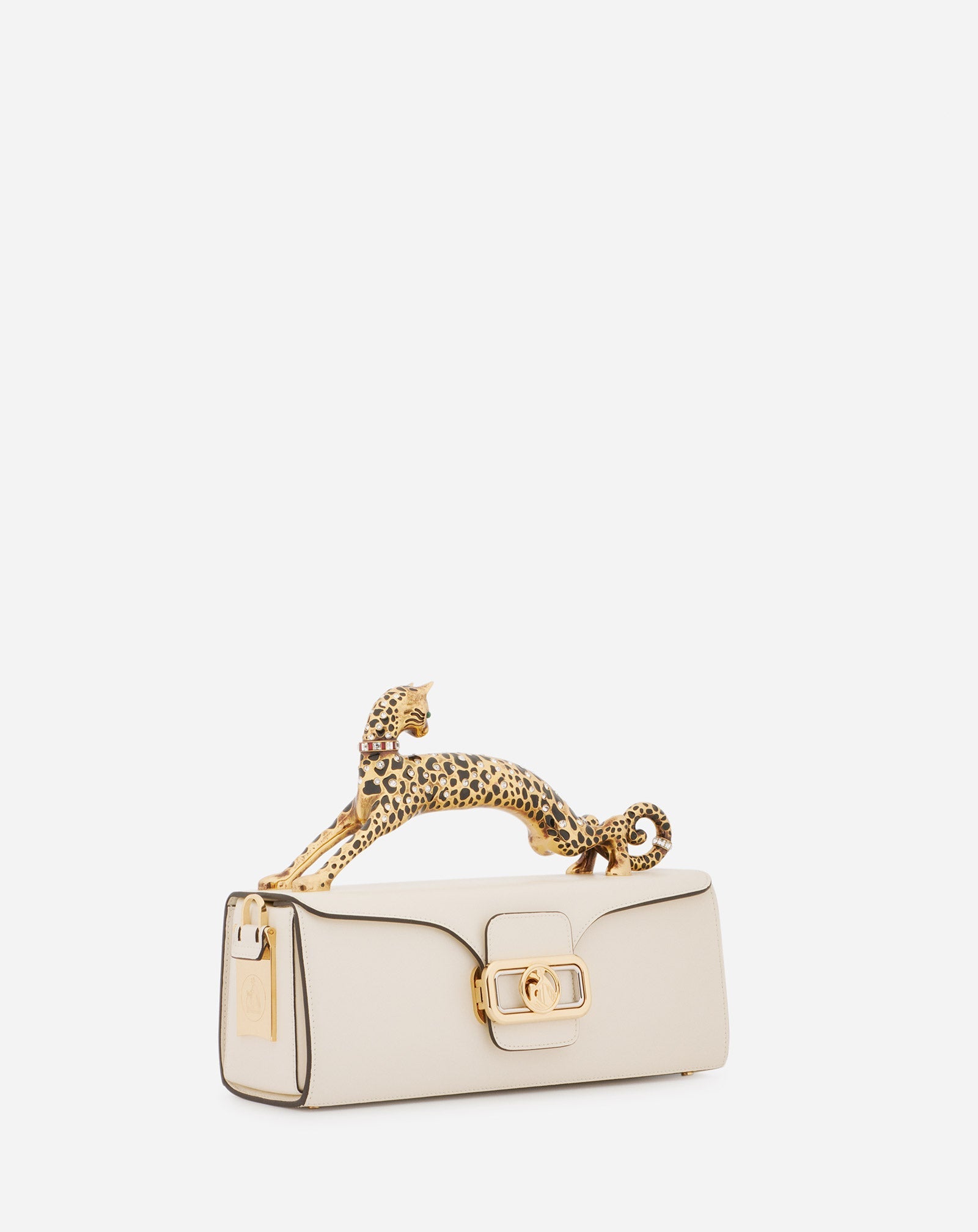 PENCIL CAT BAG IN SHINY CALFSKIN LEATHER AND RHINESTONES