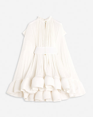 SHORT DRESS IN CHARMEUSE, OFF WHITE